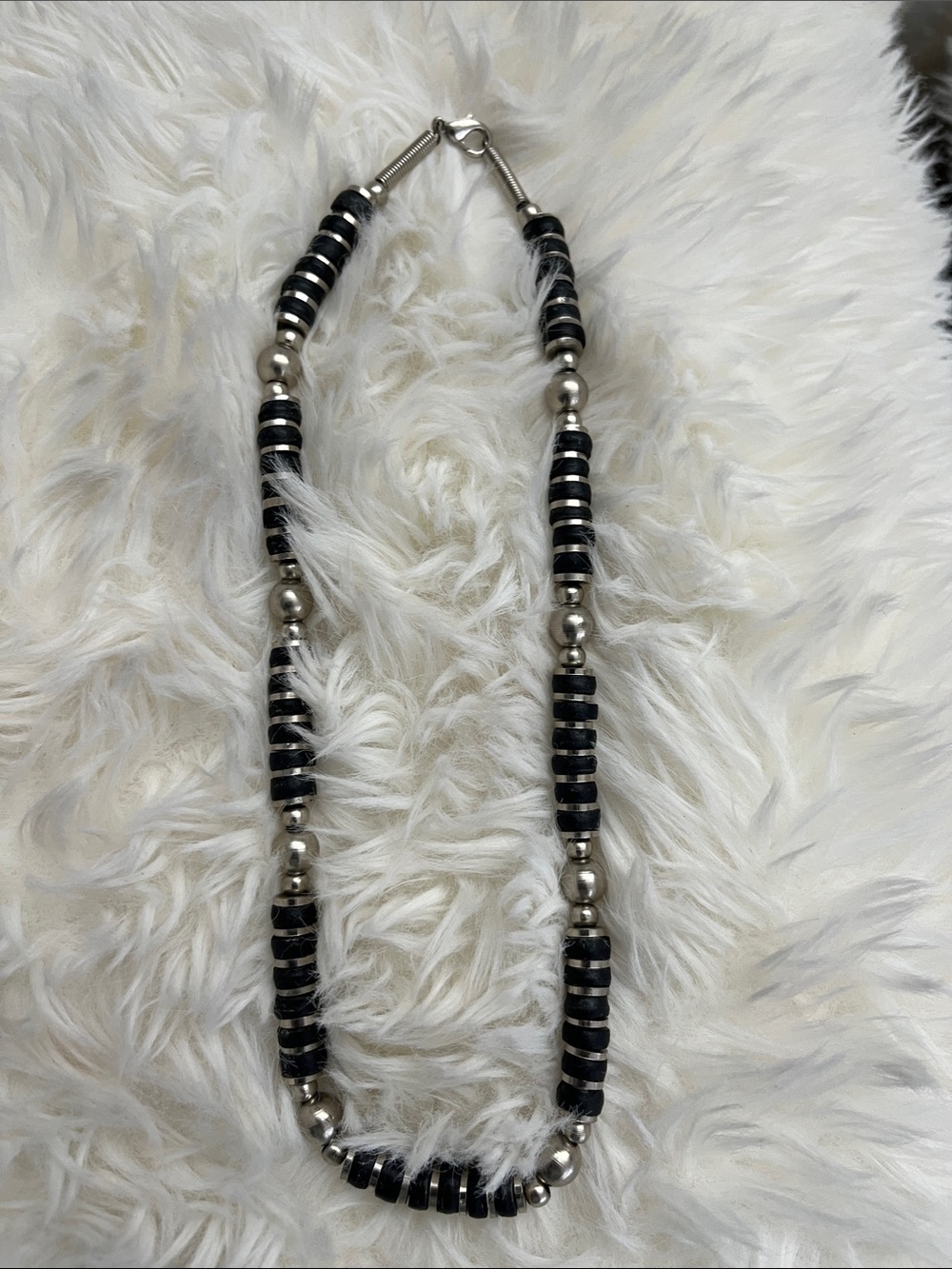 Black wood and Silver metal Necklace - Classic Men’s Necklace